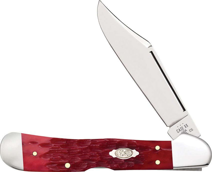 Case CopperLock Dark Red Peach Seed Jig Bone Carbon Steel Blade(61549L pattern) CA31946