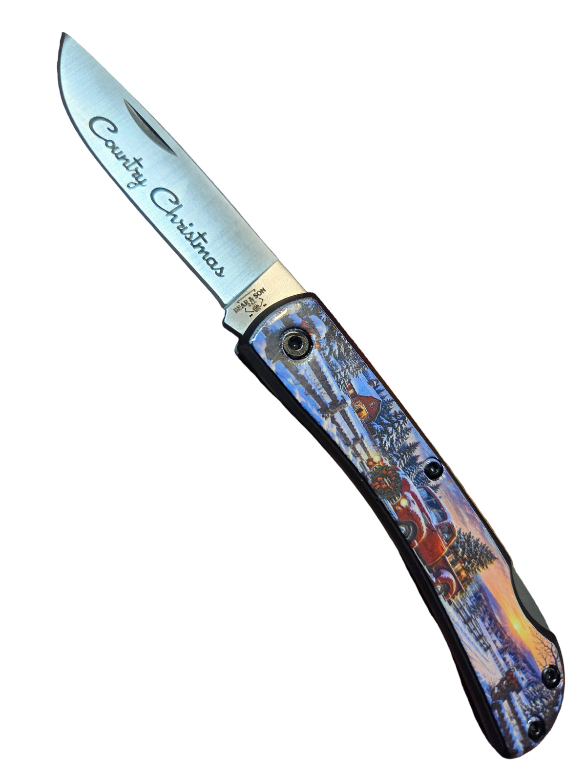 Bear & Son Christmas "Country Christmas" Small Farmhand Lockback w/ Pocket Clip