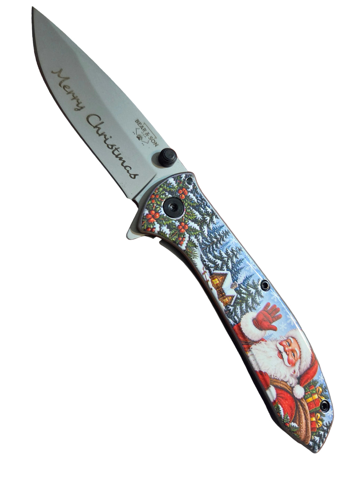 Bear & Son Christmas UV Printed Stainless Framelock